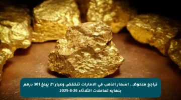 تراجع ملحوظ.. أسعار الذهب في الإمارات تنخفض وعيار 21 يبلغ 361 درهم بنهاية تعاملات الثلاثاء 26-8-2025
